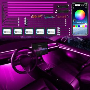 Tesla Model 3/Y/S/X Dreamcolor Acrylic Interior Car LED Strip Light with USB/Type C, 55.1 inches Fiber Optic Tesla Ambient Lighting Kits, 16 Million Colors Sound Active Function Neon Tesla accessories