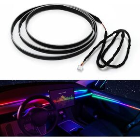 شريط إضاءة LED داخلي للسيارة من الأكريليك من Tesla Model 3/Y/S/X مع USB/النوع C، 55.1 بوصة من الألياف البصرية Tesla، مجموعات الإضاءة المحيطة بـ 16 مليون لون، وظيفة صوتية نشطة، ملحقات Neon Tesla in Kuwait