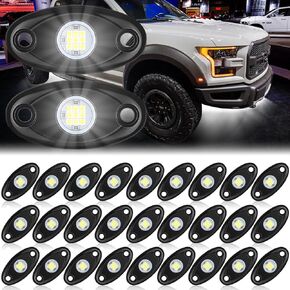 30 Pods White LED Rock Lights Underglow Lights for Trucks Car SUV Waterproof Shockproof LED Underglow Ambient Rocklights Automotive Trail Rig Fender Lighting for Motorcycle Boat ATV UTV