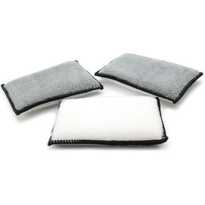 Autofiber Scrub Ninja - Interior Scrubbing Sponge (5"x3") for Leather, Plastic, Vinyl and Upholstery Cleaning (White/Gray)