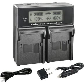 Kastar AC LCD Dual Fast Charger Compatible with JVC GY-HC500 GY-HC500E, GY-HC500U GY-HC500UN, GY-HC500SPC GY-HC500SPCN, GY-HC550 GY-HC550E GY-HC550UN Connected 4K Handheld Camera