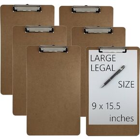 Legal Size Clipboard 9'' x 15.5'' Low Profile Clip Hardboard Single (Pack of 6)