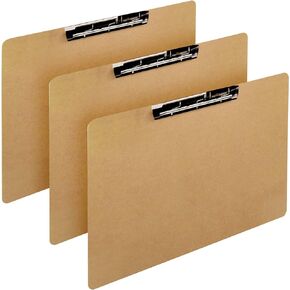 Performore 3 Pack of 11"x17" Clipboard with Lever Operated Clip and Brass Metal Corner, Landscape Horizontal Ledger Brown Hardboard for Drawing Sketching