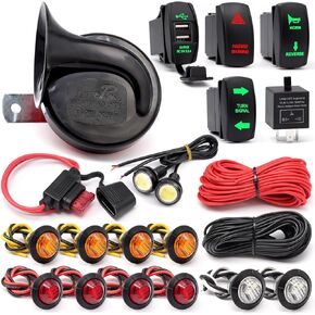 Universal ATV UTV Turn Signal Horn Kit,Street Legal Kit for UTV ROV ATV Golf SXS Car with Rocker Switch 2 ports USB Relay Horn Fuse Wire Reverse Light Flasher blinker kit fits most brands