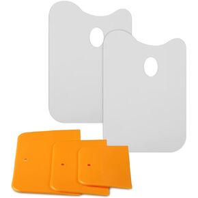 2 Pcs 14.5 x 10 Inch Plastic Body Filler Mixing Board with 3 Pcs Reusable Body Filler Spreaders 4, 5, 6 Inch Plastic Spreaders, Auto Body Tools for Applying Automotive Fillers, Putties, Glazes