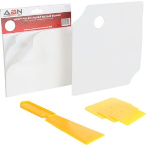 ABN Body Shop Mix Boards Kit - Plastic Scraper and 100pc Body Filler Mixing Board for Filling Scratches