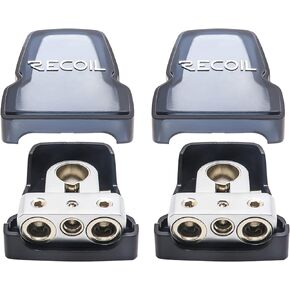 Recoil PBT-D08 2 Pack Premium Solid Brass Positive Negative Battery Terminals Clamps with Two 0/2/4 Gauge Outputs and Two 8 Gauge Outputs