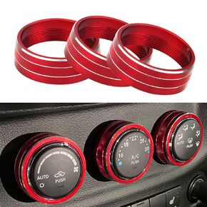 Air Conditioner Switch Volume Cover AC Climate Control Knob Ring Compatible with 2011-2018 Jeep Wrangler JK JKU/Dodge Challenger 2008-2014 （Red)