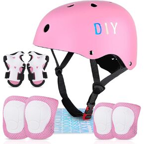 FIODAY الأطفال خوذة الدراجة منصات الركبة للأطفال قابل للتعديل معدات الحماية مع منصات الركبة والكوع حراس المعصم خوذة طفل للبنين الفتيات التزلج على الجليد سكوتر التزلج، 3-5-8 سنوات in Kuwait