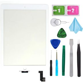 طقم إصلاح محول رقمي أبيض جديد لجهاز iPad Air 2 9.7 بوصة الجيل الثاني A1566 A1567 بديل محول رقمي لشاشة تعمل باللمس (بدون زر الصفحة الرئيسية).
