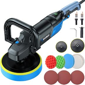 Buffer Polisher,1600W Rotary Polisher, Soft Start, Variable Speed 600-3000RPM, Detachable Handle, Car Buffer Kit for Polishing, Waxing, 7inch/6inch