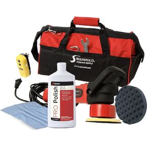 Shurhold 3101 Dual Action Random Orbital Car Boat Buffer Polisher Starter Kit with 16oz Pro Polish Wax & Sealant, 6.5" Foam Pad, Microfiber Towel, and Carrying Bag , Red