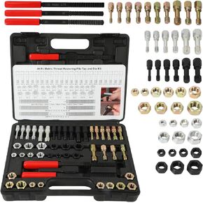 49 PCS Thread Repair Kit Thread Chaser Set, UNF UNC and Metric Thread Restorer Tool Master Thread Rethreading Kit with 22 Taps 24 Dies 3 Thread Files