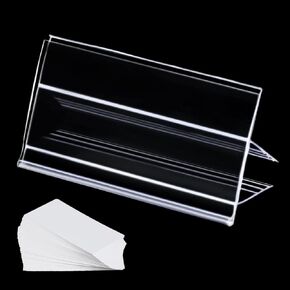 36pcs Wood Shelf Label Holder Plastic Price Tag Holder Supermarket Retail Sign PVC Clear Shelf Label Holder (Includes 50 Pieces Label Inserts) Perfect Fits 25 mm Wooden Shelving.