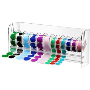 Qilery Adjustable Label Dispenser Acrylic Roll Sticker Dispenser Sticker Holder Organizer Label Stand for Holding Office and Home(4 Disks)