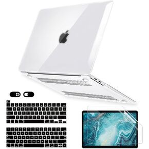 Crystal Clear Case for MacBook Pro 13 inch M2 M1 A2338 A2289 A2251 A2159 A1989 A1706 2023-2016 Release with Touch ID, 6 in 1 Plastic Hard Shell&Keyboard Cover&Screen Protector&Webcam Cover,Transparent