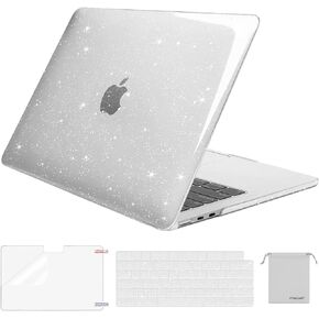 MOSISO Compatible with MacBook Air 13.6 inch Case 2022 2023 2024 Release M3 A3113 M2 A2681 Touch ID, Sparkly Glitter Plastic Hard Shell Case&Keyboard Cover&Screen Protector&Storage Bag, Transparent