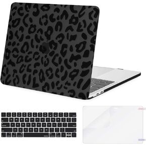MOSISO Compatible with MacBook Pro 13 inch Case M2 2024, 2023, 2022, 2021-2016 A2338 M1 A2251 A2289 A2159 A1989 A1708 A1706, Plastic Leopard Grain Hard Case&Keyboard Cover&Screen Protector, Black