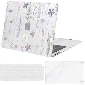 MOSISO Compatible with MacBook Air 13 inch Case 2022 2021 2020 2019 2018 A2337 M1 A2179 A1932, Plastic Meadow Floral Hard Shell&Keyboard Cover&Screen Film for MacBook Air 13.3 inch Case, Transparent