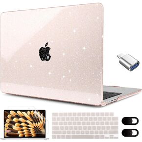 حافظة MEEgoodo اللامعة لجهاز M3 MacBook Air 15 بوصة 2024 2023، تناسب الطراز A3114 A2941 مع M3 M2، غطاء الكمبيوتر المحمول مع غطاء لوحة المفاتيح وغطاء الكاميرا ومحول OTG لحقيبة MacBook Air مقاس 15.3 بوصة، ستار شفاف
