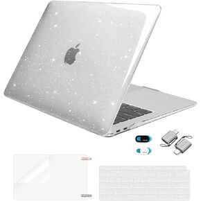 MOSISO Compatible with MacBook Air 13 inch Case 2022-2018 Release A2337 M1 A2179 A1932, Sparkly Glitter Plastic Hard Case&Keyboard Cover&Screen Protector&Webcam Cover&Type C Adapter 2 Pack, Black