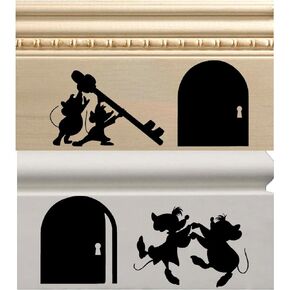 Cute Mice Pals Jaq and Gus Decorative Baseboard Vinyl Decals with Mouse Hole | Black | Set of 2 | AG-647