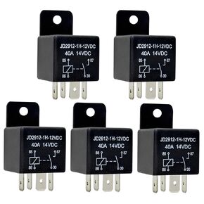 5 Pack Car Relays 12V 40A, 4 Pin Relay Spst Model JD2912-1H-12VDC 40amp 14VDC, Automotive Switches and Starters, SPST Relay for Car, Truck, Motorcycle, Boat