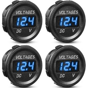 Frienda 4 Pieces DC 12V Car Voltage Gauge LED Display Waterproof Voltmeter Digital Round Panel Voltmeter Compatible with Vehicle Motorcycle Truck Camper Caravan ATV UTV Car Boat (Blue)