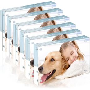 Acrylic Frame,6 Pack 5x7 inch Acrylic Picture Frames,20% Thicker Block,Frameless Clear Frame Double Sided Magnetic Frame,Freestanding Double Sided Acrylic Frames for Desktop Display
