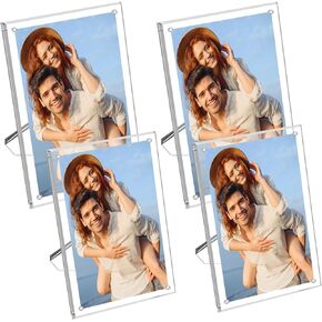4 Pack Acrylic Picture Frame, Clear Magnetic Picture Acrylic Frames with Stand for Desk Fridge Home Office Display Horizontally or Vertically (5''x7'', 4''x6'')