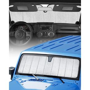 Upgraded Windshield Sunshade Compatible with Wrangler JL & Gladiator JT, Foldable Sun Visor Windshield Blocks UV Rays, Window Sun Shade Shield Protector Compatible with Wrangler JLU 2018-2024