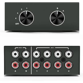 4 Way RCA Switcher 2 in 4 Out or 4 in 2 Out L/R Sound Channel Bi-Directional Audio Swith Splitter for DVD Stereo Speaker CD Player