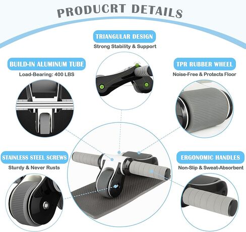 Exercise Roller Wheel, Ab Roller for Core Workout, Men Women Strength Training Exercise Equipment for Core Abdominal, Foldable & Removable Abdominal Wheel with Knee Pad for Home Gym Fitness in Kuwait