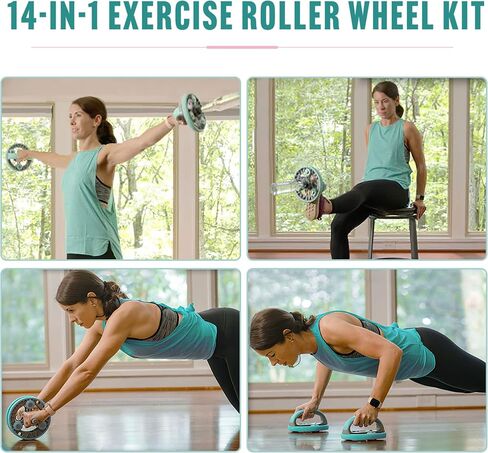 Elevens Ab Roller Wheel for Training Abdomen & Core Strength, 14-in-1 Exercise Equipment for Abs Workout at Home Gym Fitness Yoga for Women（Green) in Saudi Arabia