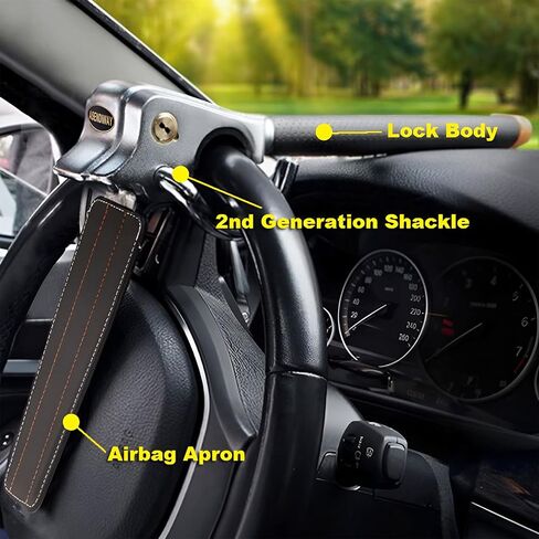 Steering Wheel Lock Universal Anti-Theft Device Heavy Duty Security Car Lock for Vehicle Auto Truck SUV Van with 2 Keys Black in Saudi Arabia