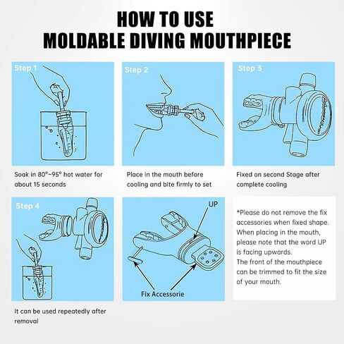 Bite Moldable Scuba Diving Mouthpiece, TPE Moldable Snorkel Mouthpiece Regulator with Regulator Tie Scuba Diving Mouthpiece Replacement Diving Regulator, Pink/Blue/Transparent Black in Saudi Arabia