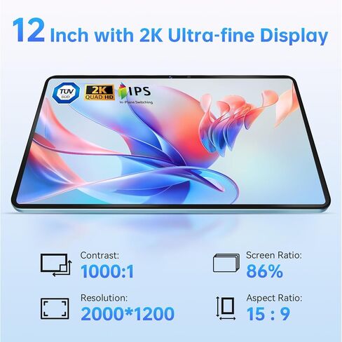 تابلت OUKITEL OT5 12 بوصة بنظام Android 13 - 11000 مللي أمبير في الساعة 2K MTK Helio G99 ثماني النواة 2.2 جيجا هرتز، أقراص ألعاب 36 جيجابايت + 256 جيجابايت ROM 2 تيرابايت موسع للبالغين، كاميرا 16 ميجابكسل + 8 ميجابكسل، مكبرات صوت رباعية، TÜV/BT 5.2/GPS/OT in Kuwait