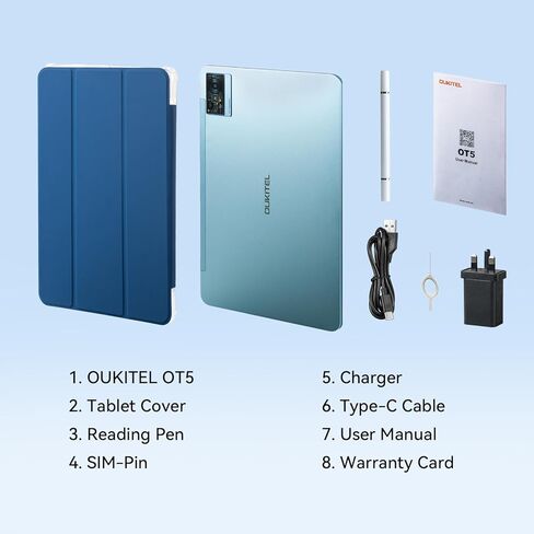 تابلت OUKITEL OT5 12 بوصة بنظام Android 13 - 11000 مللي أمبير في الساعة 2K MTK Helio G99 ثماني النواة 2.2 جيجا هرتز، أقراص ألعاب 36 جيجابايت + 256 جيجابايت ROM 2 تيرابايت موسع للبالغين، كاميرا 16 ميجابكسل + 8 ميجابكسل، مكبرات صوت رباعية، TÜV/BT 5.2/GPS/OT in Kuwait