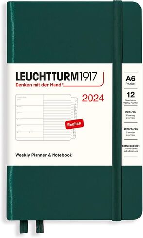 LEUCHTTURM1917 - مخطط أسبوعي ودفتر ملاحظات 2024 مع كتيب إضافي، غلاف مقوى، متوسط ​​(A5)، أسود (1 يناير - 31 ديسمبر 2024) in Kuwait