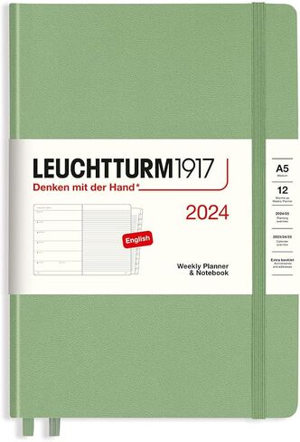 LEUCHTTURM1917 - مخطط أسبوعي ودفتر ملاحظات 2024 مع كتيب إضافي، غلاف مقوى، متوسط ​​(A5)، أسود (1 يناير - 31 ديسمبر 2024) in Kuwait
