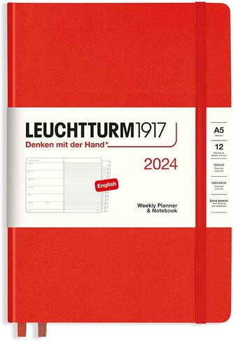 LEUCHTTURM1917 - مخطط أسبوعي ودفتر ملاحظات 2024 مع كتيب إضافي، غلاف مقوى، متوسط ​​(A5)، أسود (1 يناير - 31 ديسمبر 2024) in Kuwait