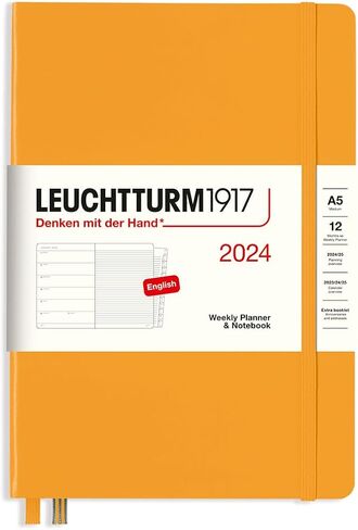 LEUCHTTURM1917 - مخطط أسبوعي ودفتر ملاحظات 2024 مع كتيب إضافي، غلاف مقوى، متوسط ​​(A5)، أسود (1 يناير - 31 ديسمبر 2024) in Kuwait