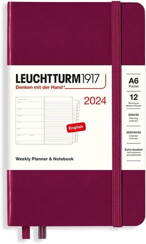 LEUCHTTURM1917 - مخطط أسبوعي ودفتر ملاحظات 2024 مع كتيب إضافي، غلاف مقوى، متوسط ​​(A5)، أسود (1 يناير - 31 ديسمبر 2024) in Kuwait
