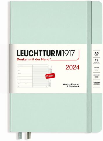 LEUCHTTURM1917 - مخطط أسبوعي ودفتر ملاحظات 2024 مع كتيب إضافي، غلاف مقوى، متوسط ​​(A5)، أسود (1 يناير - 31 ديسمبر 2024) in Kuwait