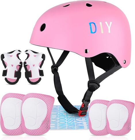FIODAY الأطفال خوذة الدراجة منصات الركبة للأطفال قابل للتعديل معدات الحماية مع منصات الركبة والكوع حراس المعصم خوذة طفل للبنين الفتيات التزلج على الجليد سكوتر التزلج، 3-5-8 سنوات in Kuwait
