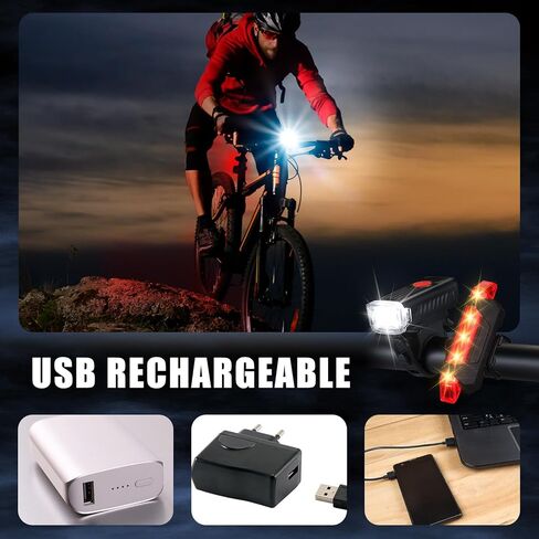 Treela 10 مجموعات من مصابيح الدراجة الأمامية الساطعة القابلة لإعادة الشحن عبر USB وأضواء الدراجة المقاومة للماء وإكسسوارات مصابيح الدراجة الأمامية والخلفية الخلفية لركوب الدراجات الليلية على الطرق الجبلية للرجال والنساء والأطفال in Kuwait