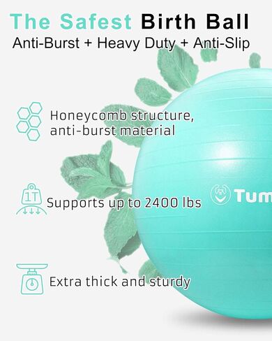 Tumaz Birth Ball - Birthing Ball for Pregnancy & Labor - Including Birthing Ball/Peri Bottle/Yoga Strap/Non-Slip Socks - Pregnancy Ball for Exercises Set with Quick Foot Pump & Instruction Poster in Kuwait