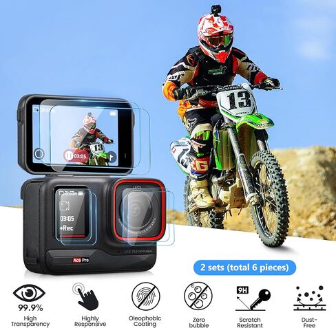 واقي شاشة Tomat لـ Insta360 Ace Pro، واقي شاشة فائق الوضوح من الزجاج المقسى لـ Insta360 Ace Pro، لـ Insta360 Ace Pro، واقي عدسة Insta360 Ace Pro، فيلم شاشة LCD أمامي من الزجاج المقسى (6 قطع) in Kuwait