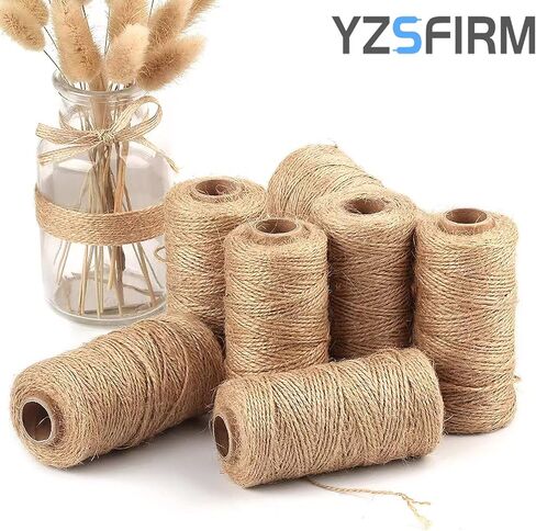 حبل حديقة من خيوط الجوت: YZSFIRM 1.5 مم 656 قدم خيوط حرفية طبيعية - 2 لفات من نباتات بنية اللون خيوط قنب رفيعة in Kuwait