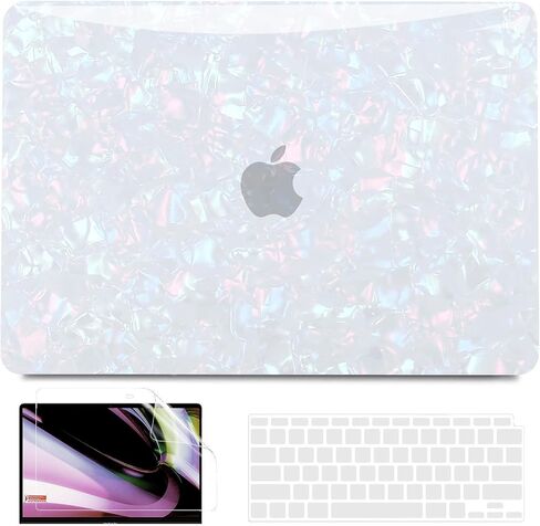B BELK Compatible with MacBook Air 13 inch Case 2022 2021 2020 2019 2018 Release M1 A2337 A2179 A1932 Touch ID, Glitter Pearl Plastic Hard Shell Case+2 Keyboard Cover+Screen Protector, Iridescent in Saudi Arabia